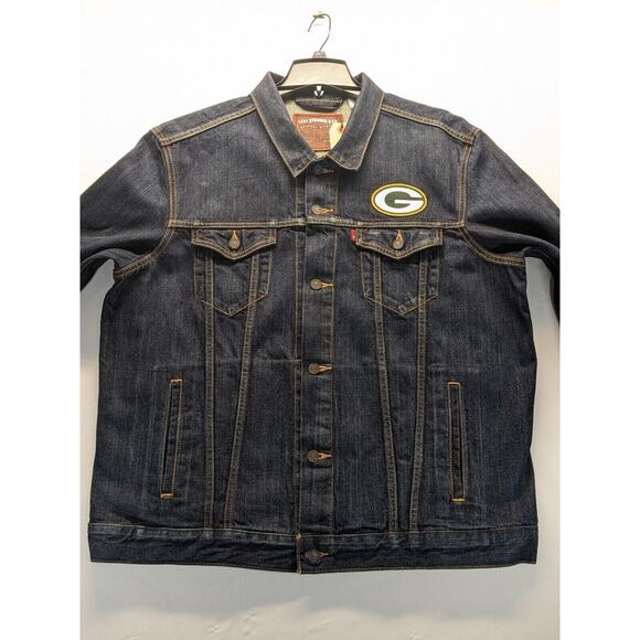 Levis Mens NFL Green Bay Packers Navy Blue Denim Jean Trucker Jacket 3XL NWT NOS - Picture 2 of 15